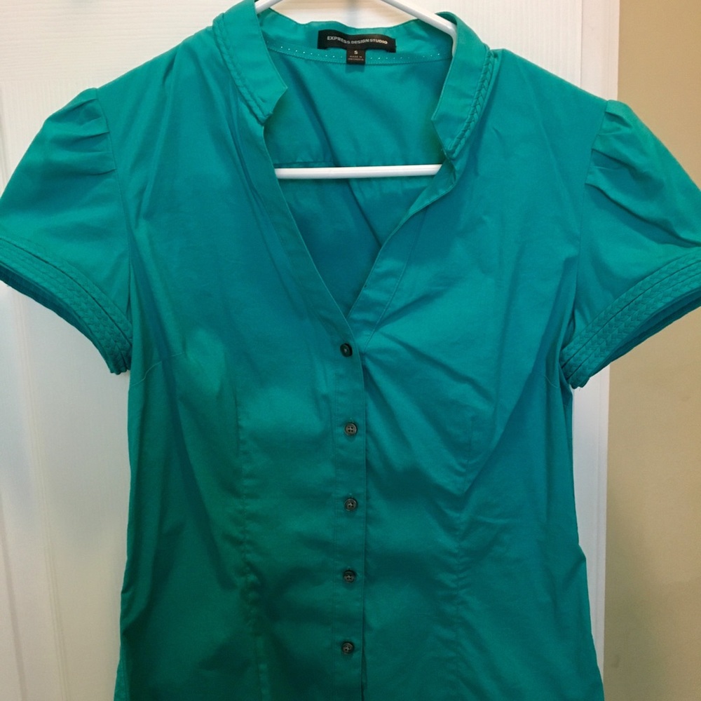 Teal Express Button-Up Short Sleeve Top